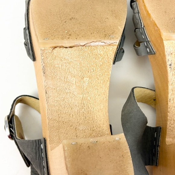 Kulik Swedish Handmade Gray Leather Basket Wooden Sandal Clogs Womens EU 37 US 7 - Picture 14 of 16